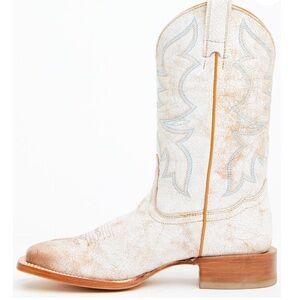 SHYANNE WOMEN'S SAHARA WESTERN BOOTS - BROAD SQUARE TOE White with Blue Detail